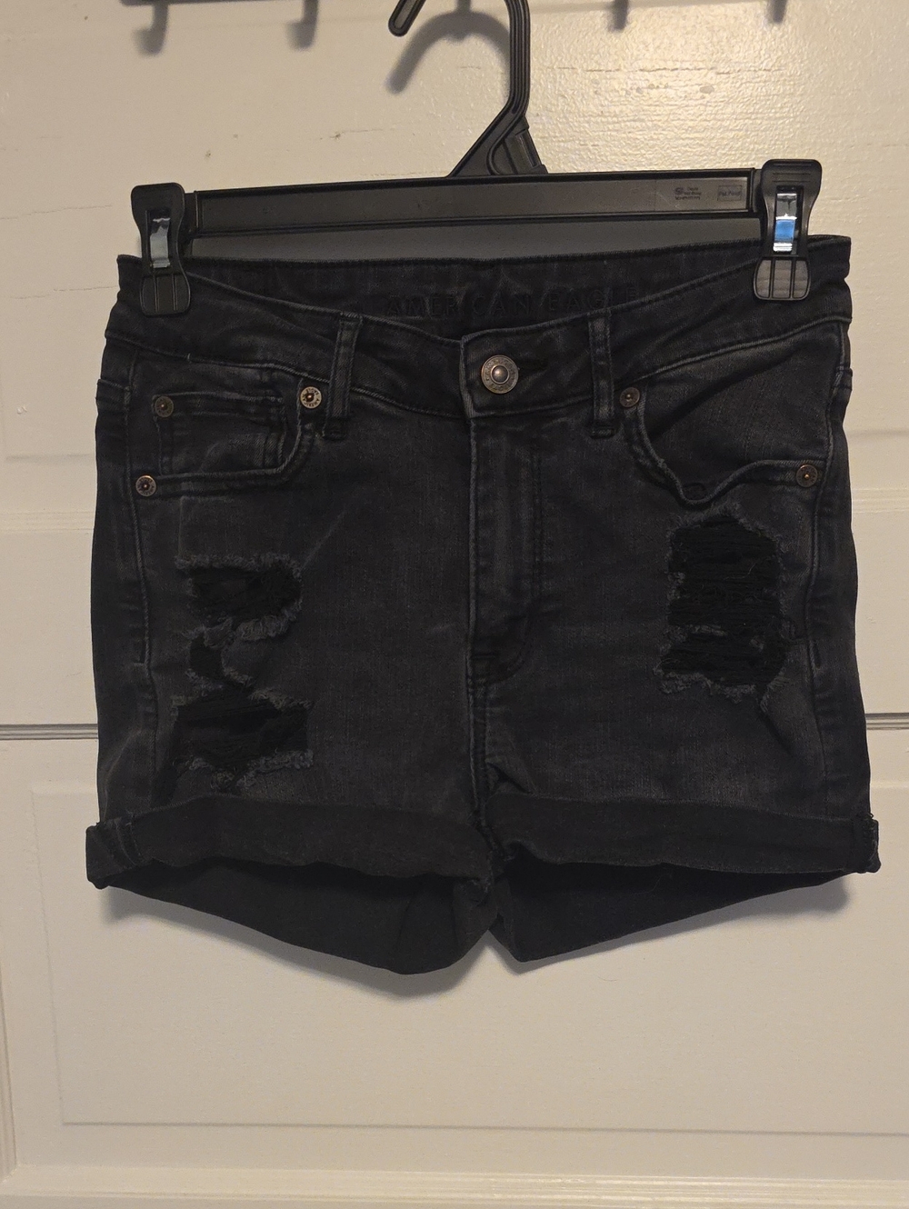 American Eagle Outfitters Black Distressed Cuffed Denim Shorts